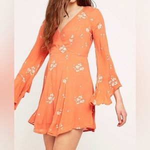 Free People Jasmine Embroidered Mini Dress, Size 2, Papaya Orange